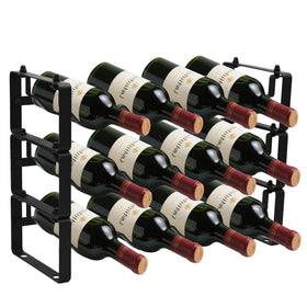 STAEVER black wine rack 12-bottle top view shows organized storage for entertaining.