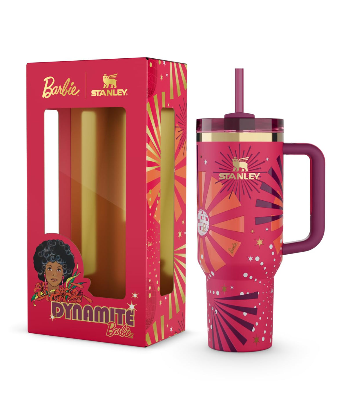 STANLEY Barbie Dynamite Quencher 40 Oz bottle for durable on-the-go hydration.