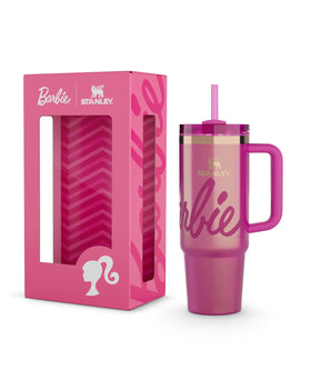 STANLEY Barbie Icon 30 Oz Quencher front view in pink, perfect for on-the-go hydration.