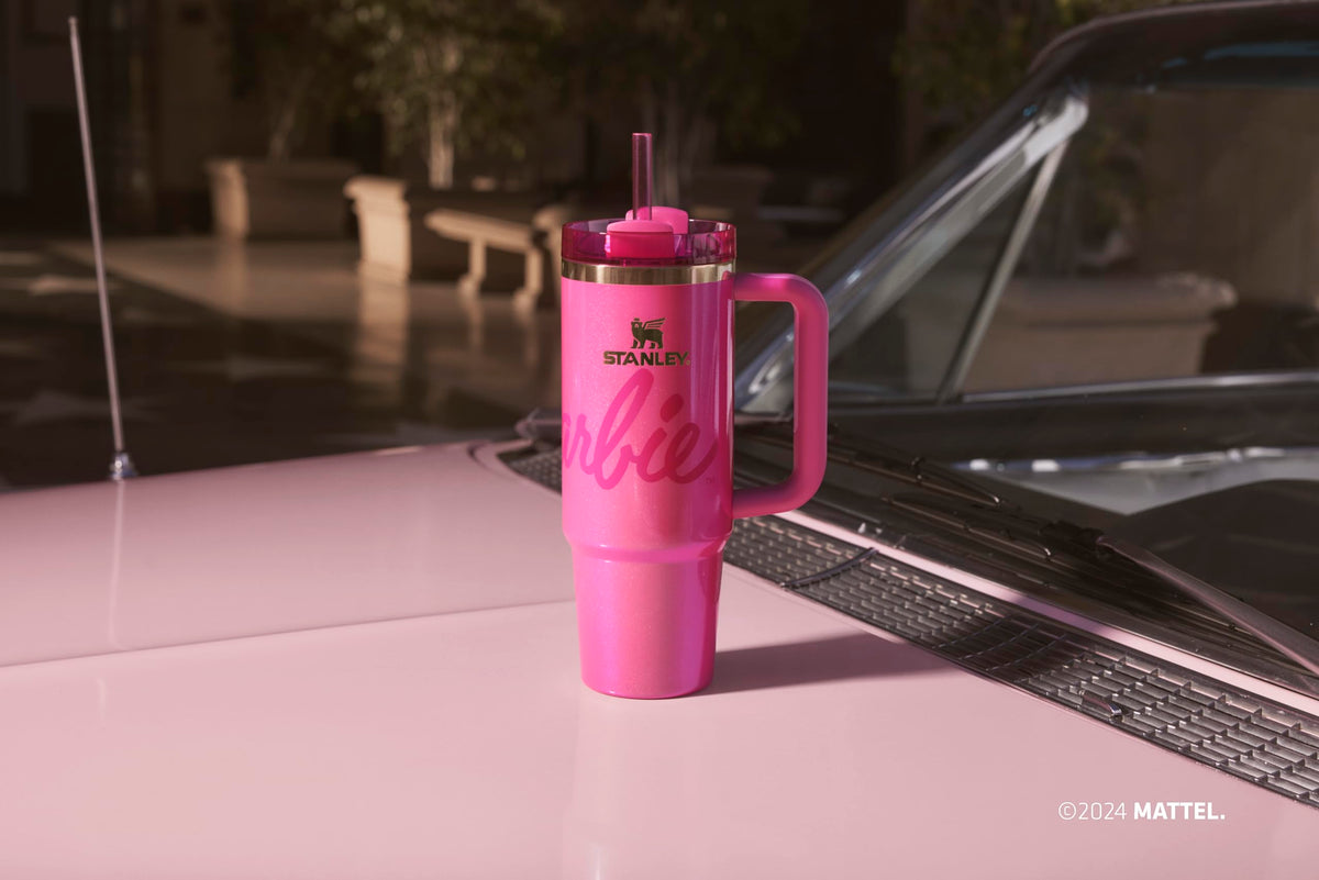 STANLEY Barbie Icon 30 Oz Quencher with a comfortable grip handle for daily use.