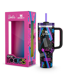 STANLEY Barbie Rockers Quencher 40 Oz front view with retro graphics for all-day hydration