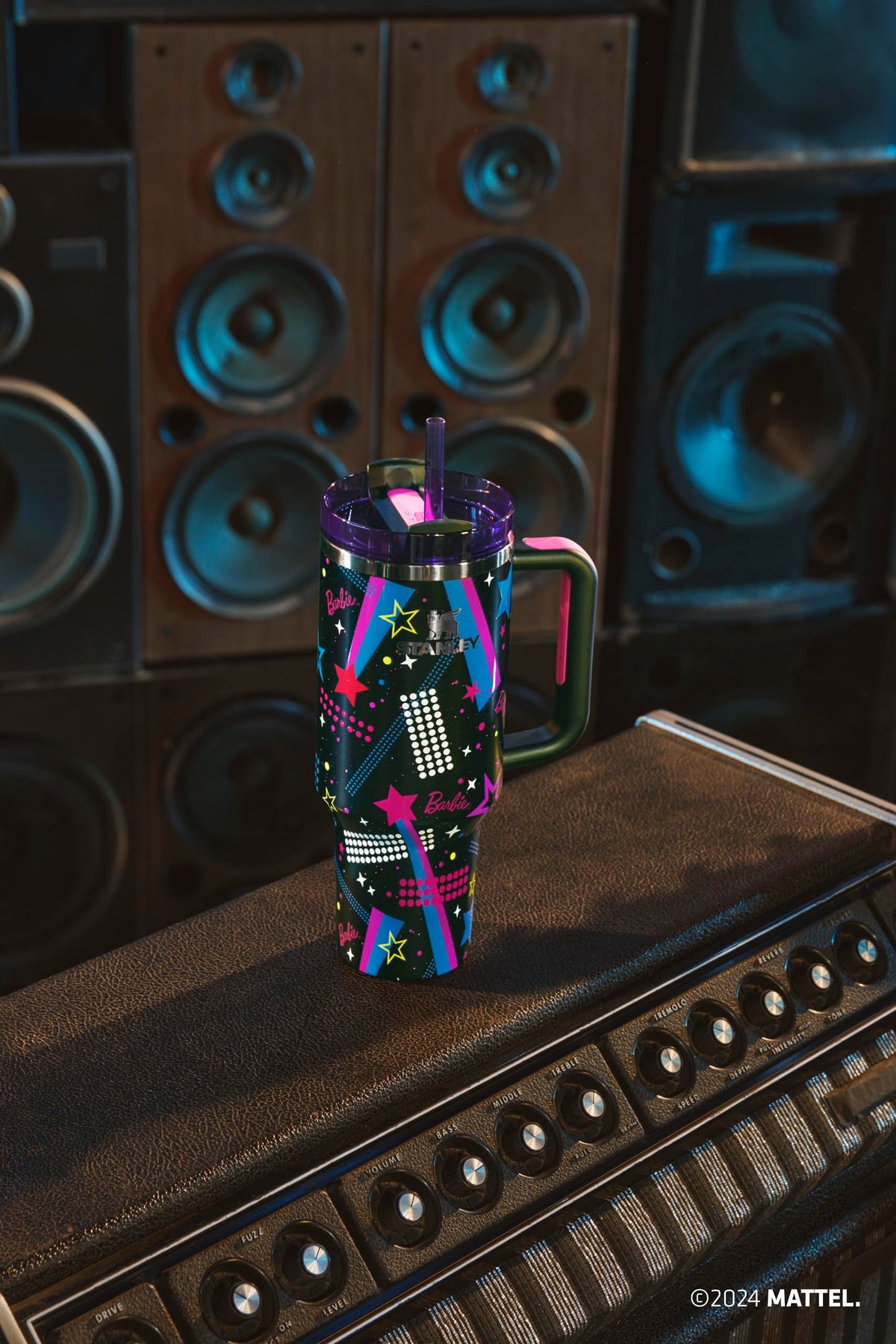 STANLEY Barbie Rockers Quencher 40 Oz graphic closeup of bright motifs and durable finish