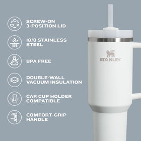 STANLEY Quencher H2.0 FlowState lid shows three positions for versatile sipping.