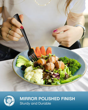 Stapava salad forks provide stylish contrast for greens and sides.