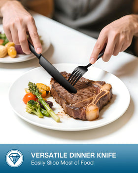 Stapava 40-Pcs black silverware set dinner spoons reflected in light, smooth handling.