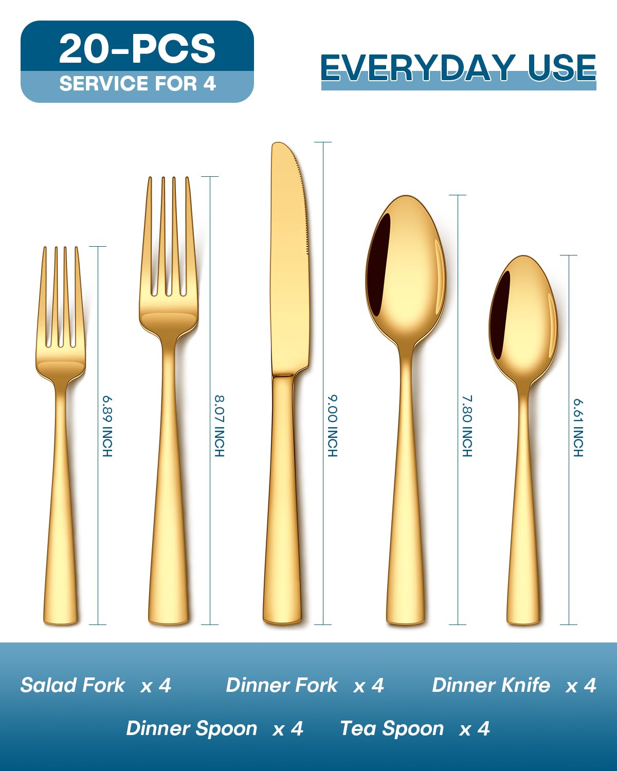 Stapava gold silverware set with dinner forks for balanced handling