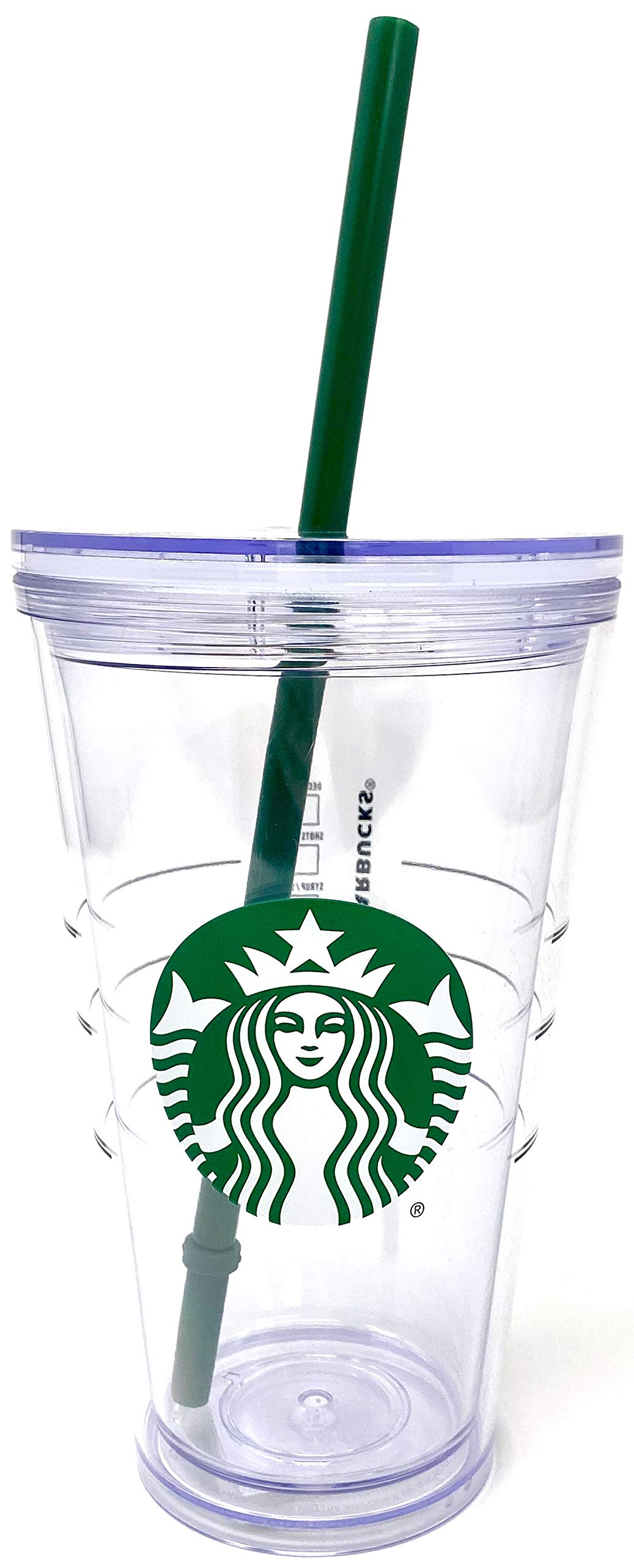 Starbucks 16oz plastic cold cup with clear body and green logo for iced drinks.