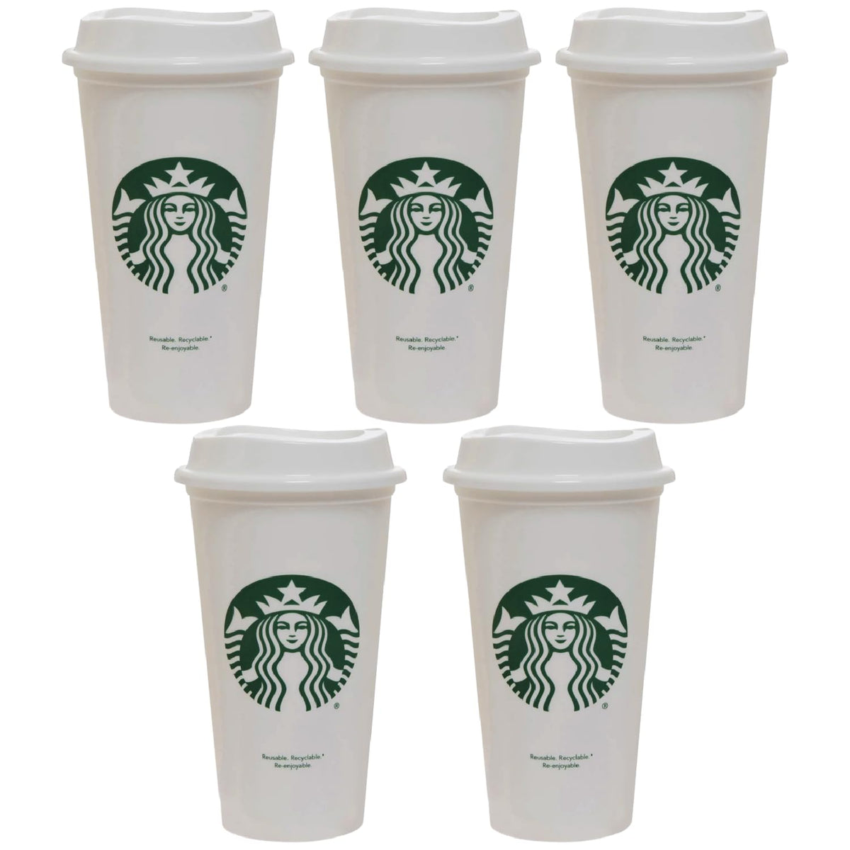 Starbucks set of five 16oz reusable hot cups with lids for on-the-go coffee