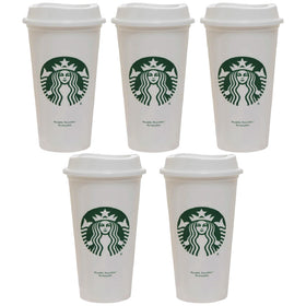 Starbucks set of five 16oz reusable hot cups with lids for on-the-go coffee