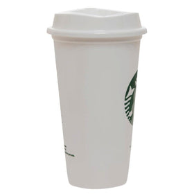 Stack of Starbucks reusable cups with lids for compact storage