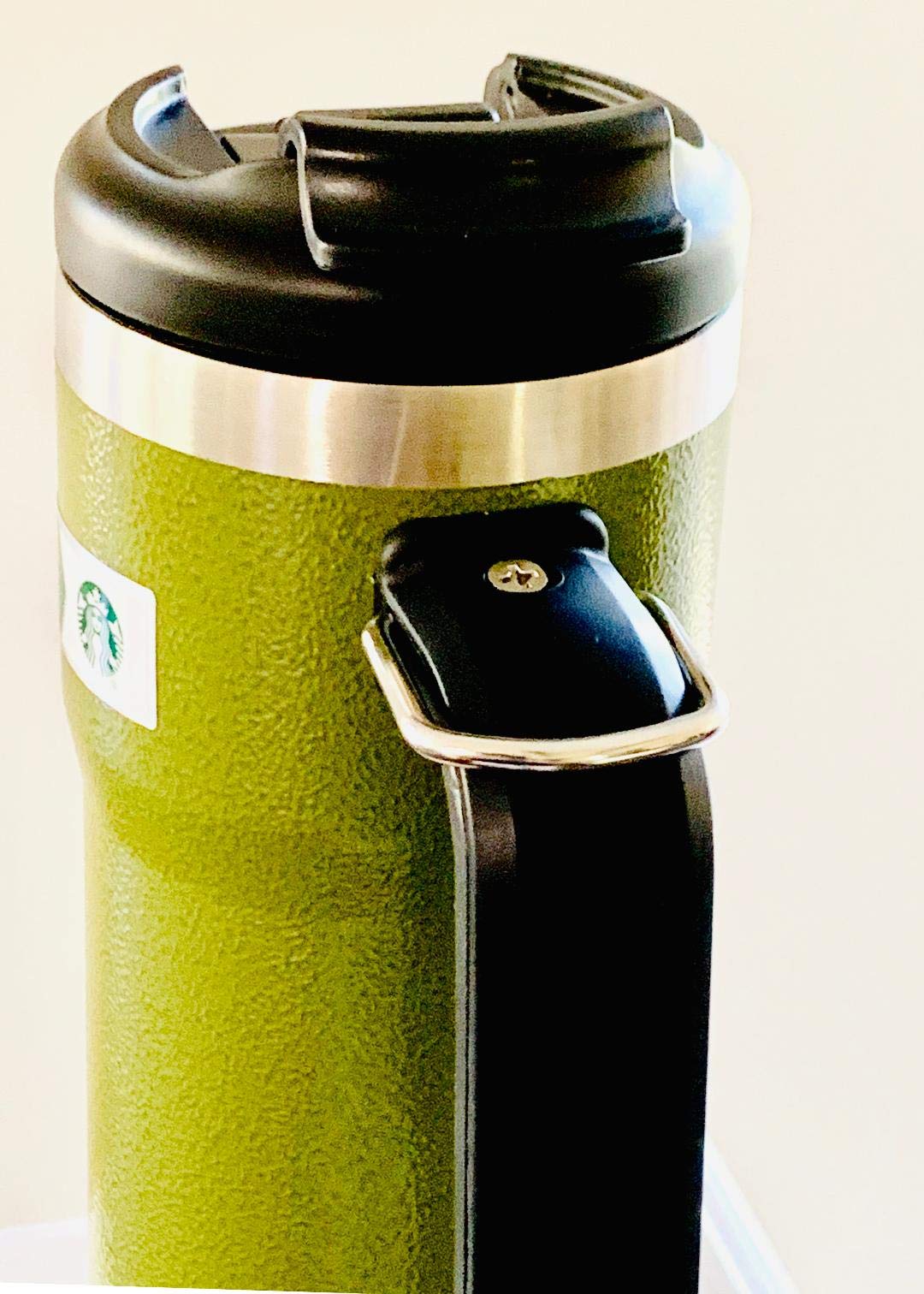Starbucks Stanley tumbler with D ring clip for easy bag attachment