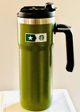 Starbucks Stanley hammered finish tumbler with handle for rugged travel