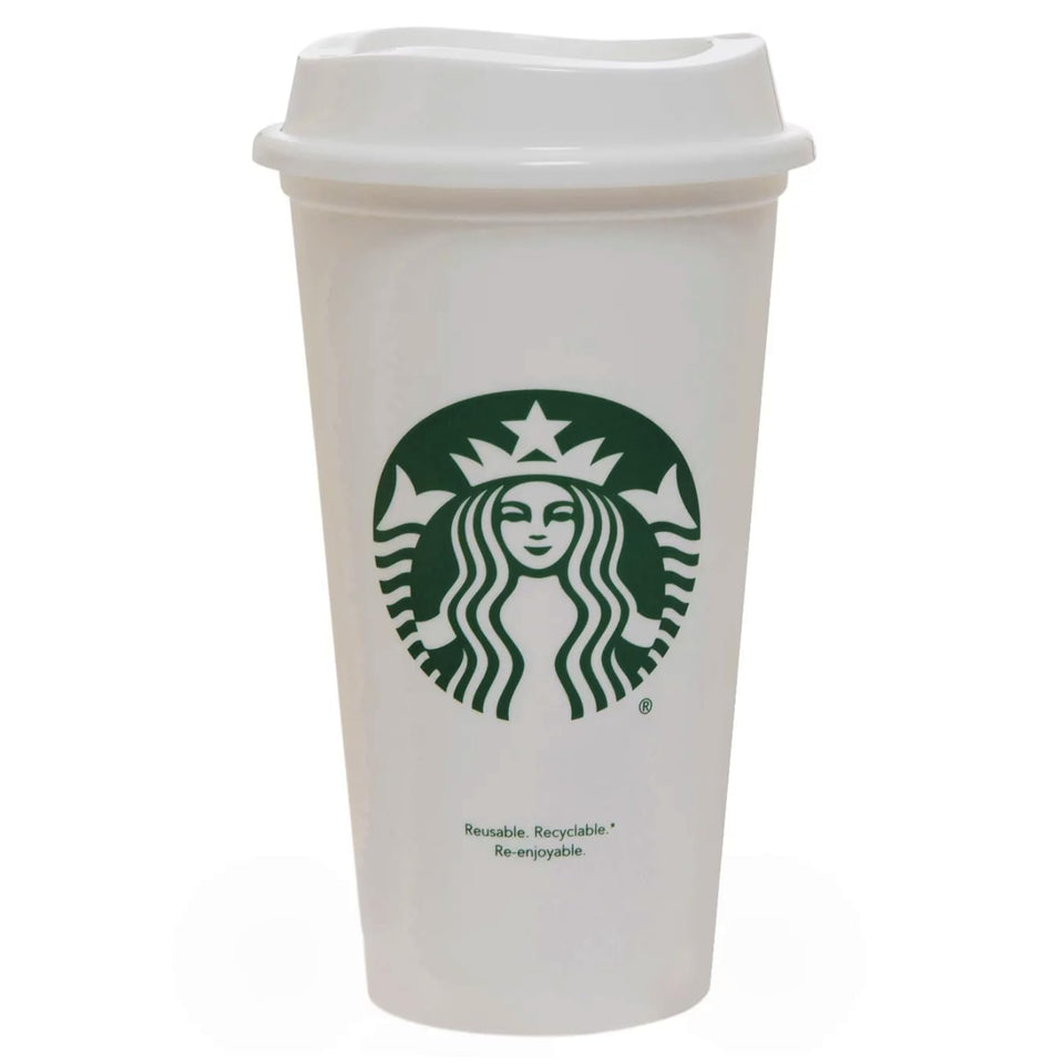 Starbucks white reusable travel mug 16oz on-the-go use