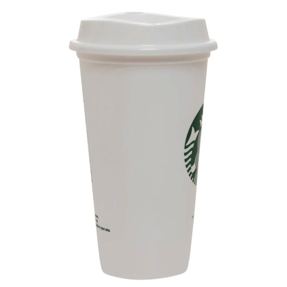 Starbucks white travel mug 473ml side view for commuting