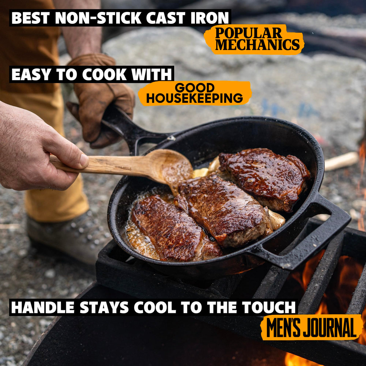 Stargazer skillet drip-free rim for precise pouring from any angle.