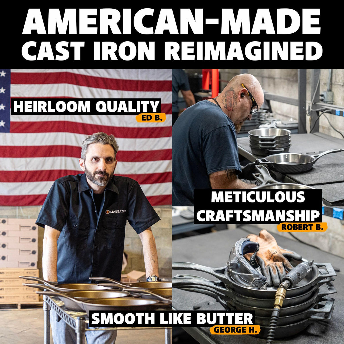 Stargazer skillet handcrafted in USA ensuring durable performance.