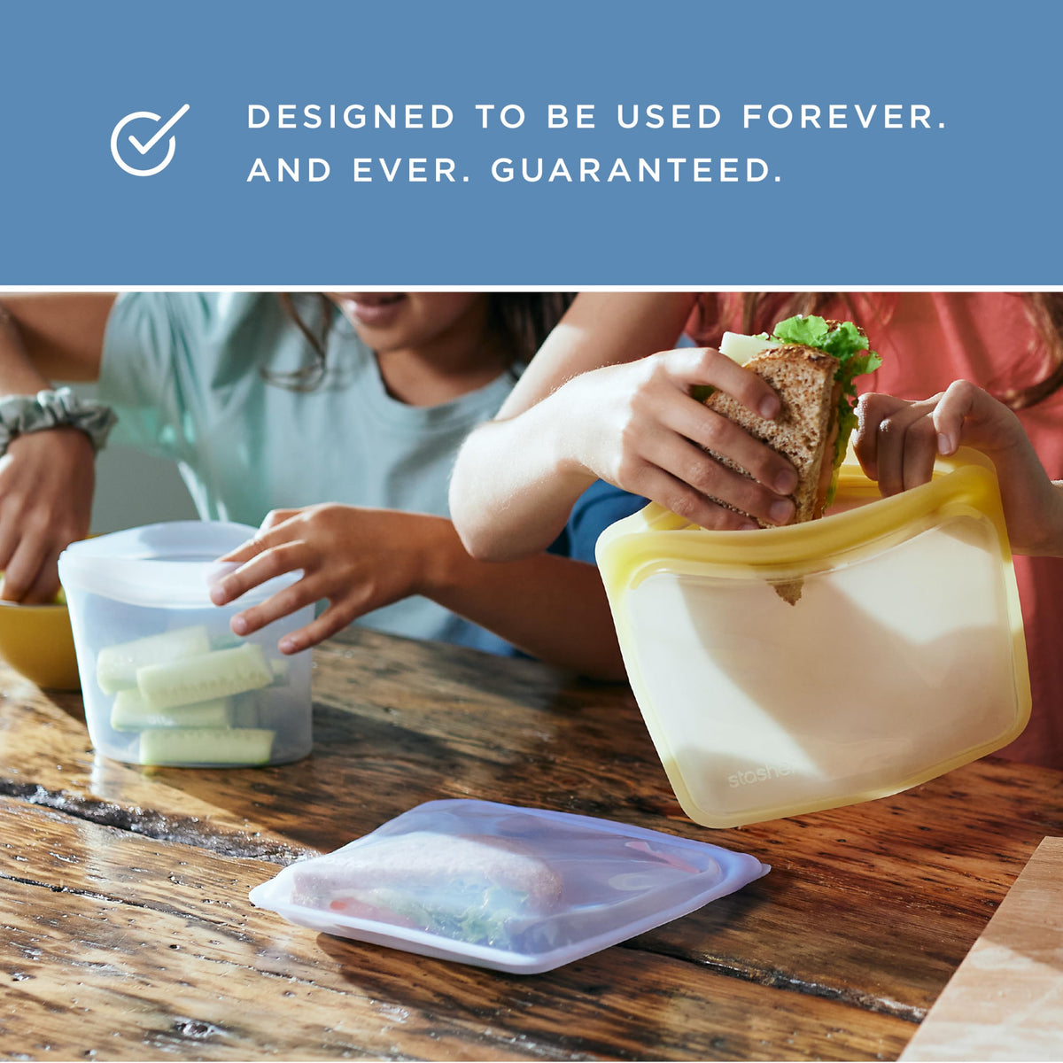 Stasher transparent containers help you see contents at a glance.