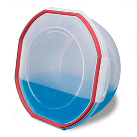 Sterilite Rocket Red Ultra Seal bowl with lid four latches securing the seal.