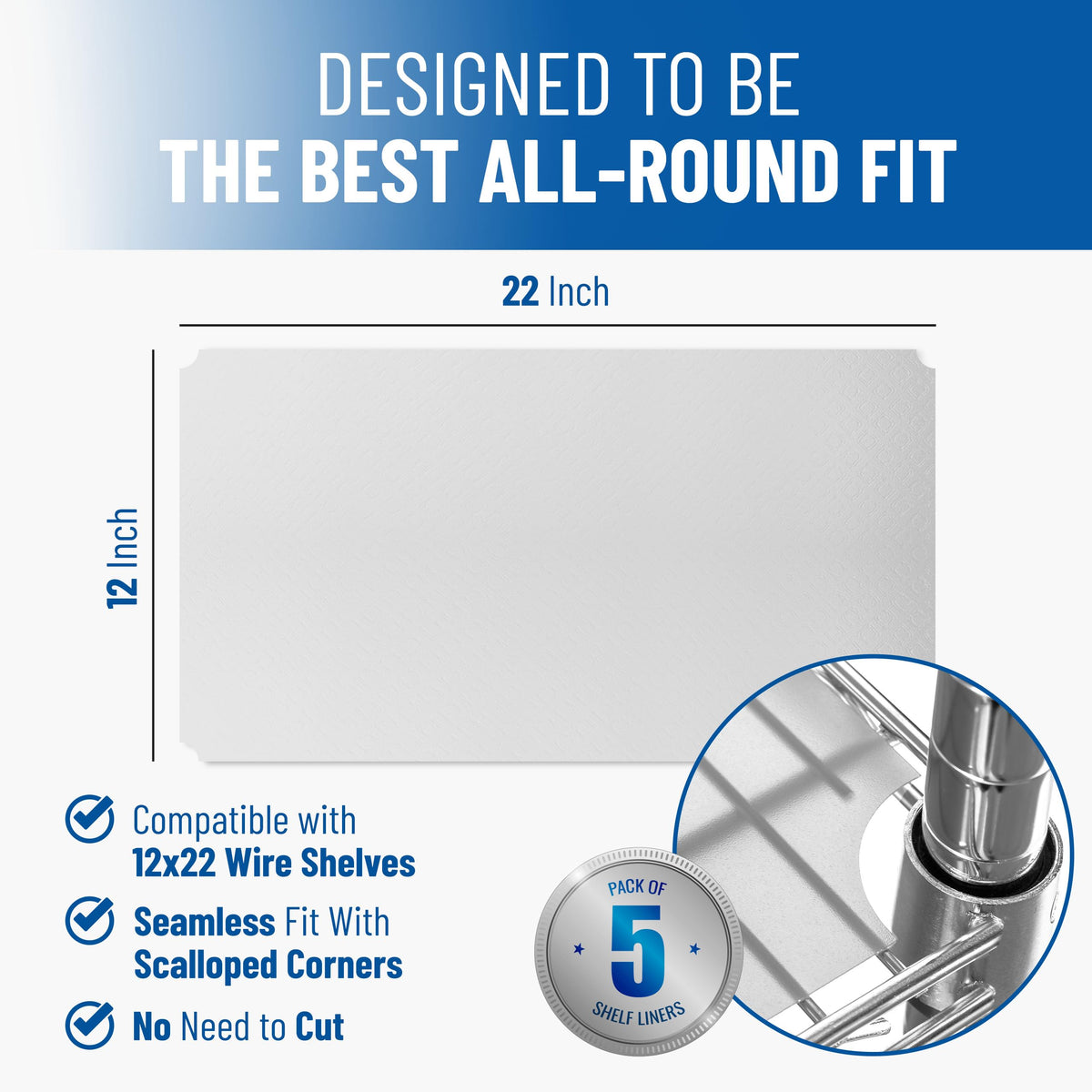Sterling Shelf Liners demonstrate compatibility with 12x22-inch wire shelves.