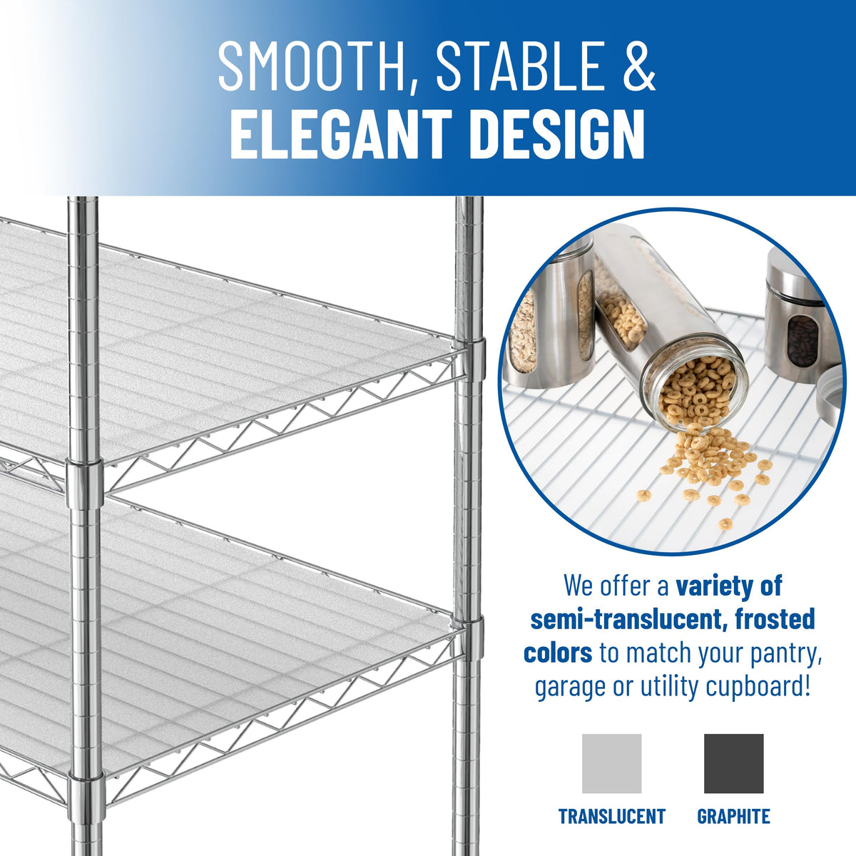 Sterling Shelf Liners graphite flat-pack design arrives ready to install.