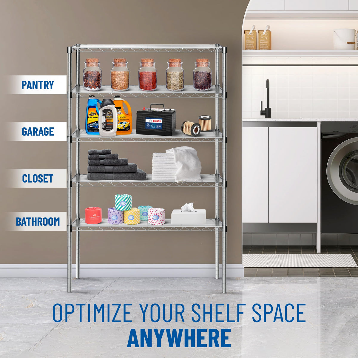 Sterling Shelf Liners graphite wipe-clean surface keeps shelves pristine.