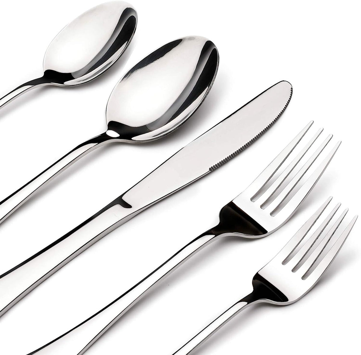 Stilloye 65-piece silverware set dinner knives, rust-resistant, dishwasher safe for daily use.