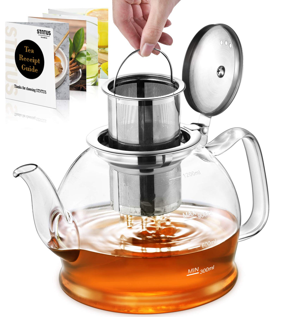 STNTUS glass teapot 1200 ml shows generous capacity for several brews.