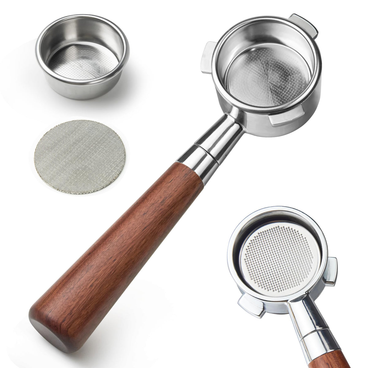 Stochastic Box 54mm bottomless portafilter head in stainless steel improves extraction visibility