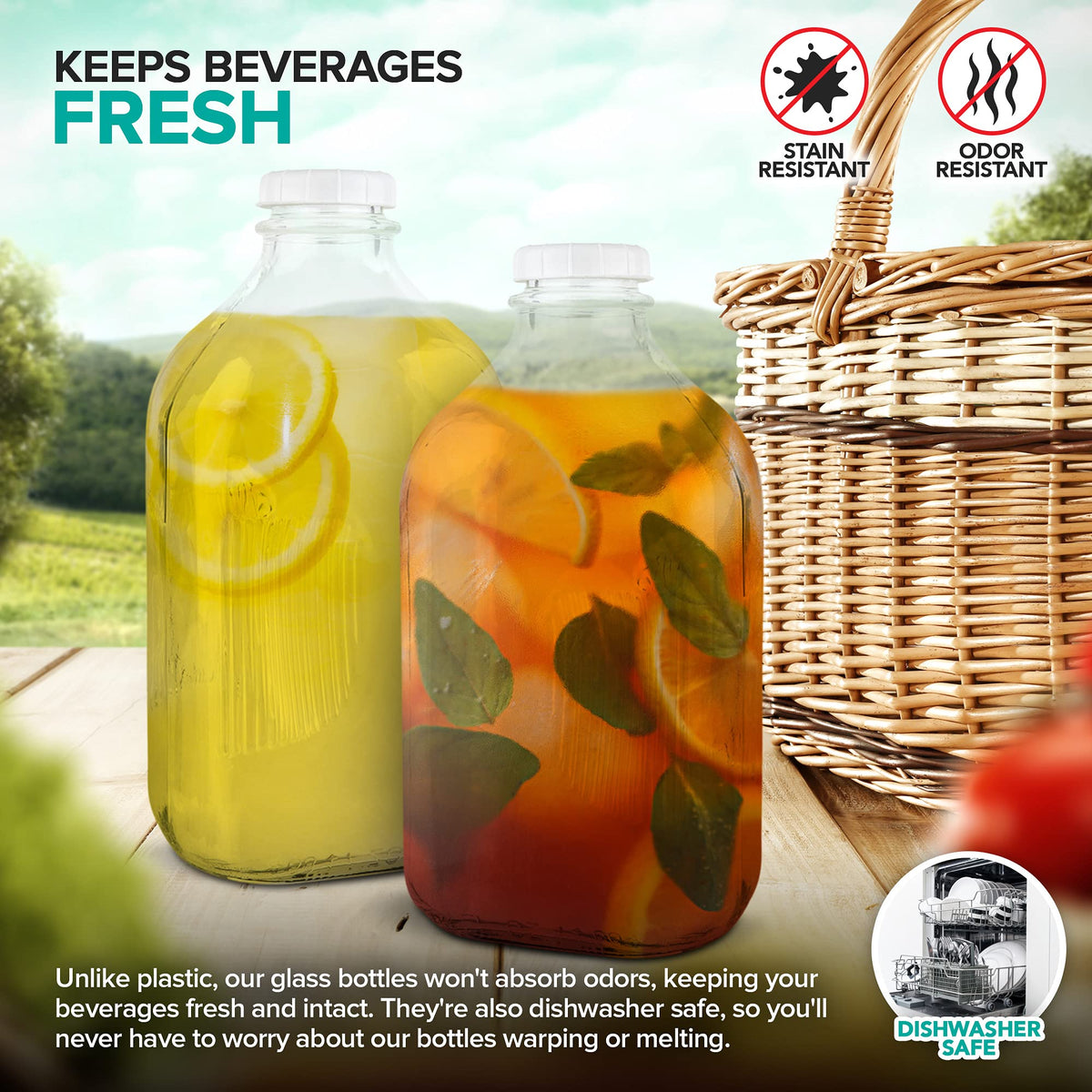 Stock Your Home glass bottle used for dry goods like tea leaves and sugar.