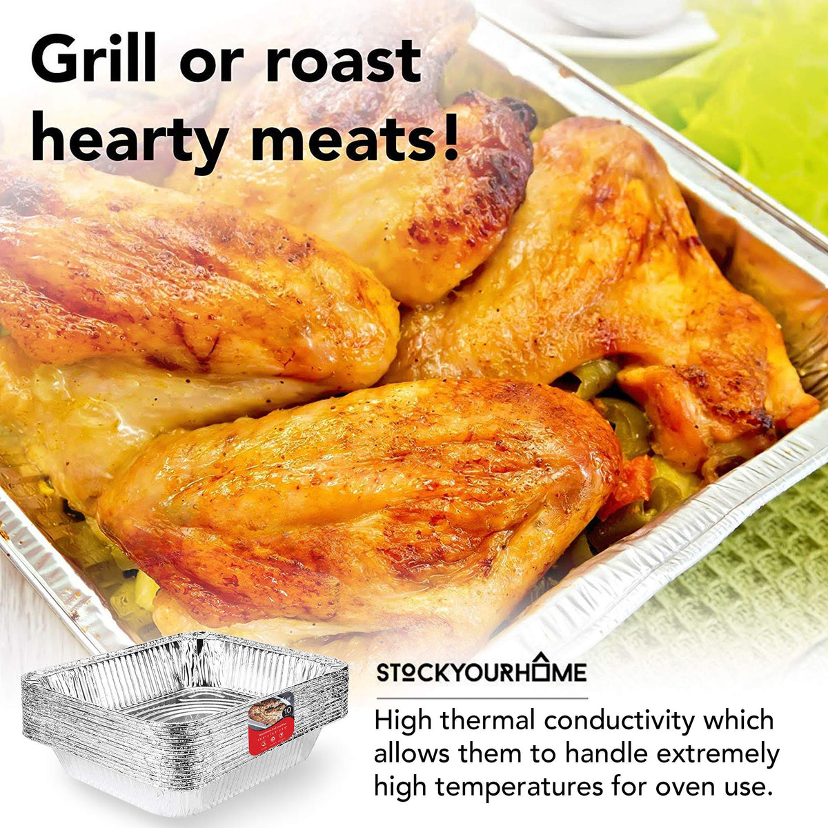 Stock Your Home oven-safe and freezer-safe pans for versatile storage and cooking options.
