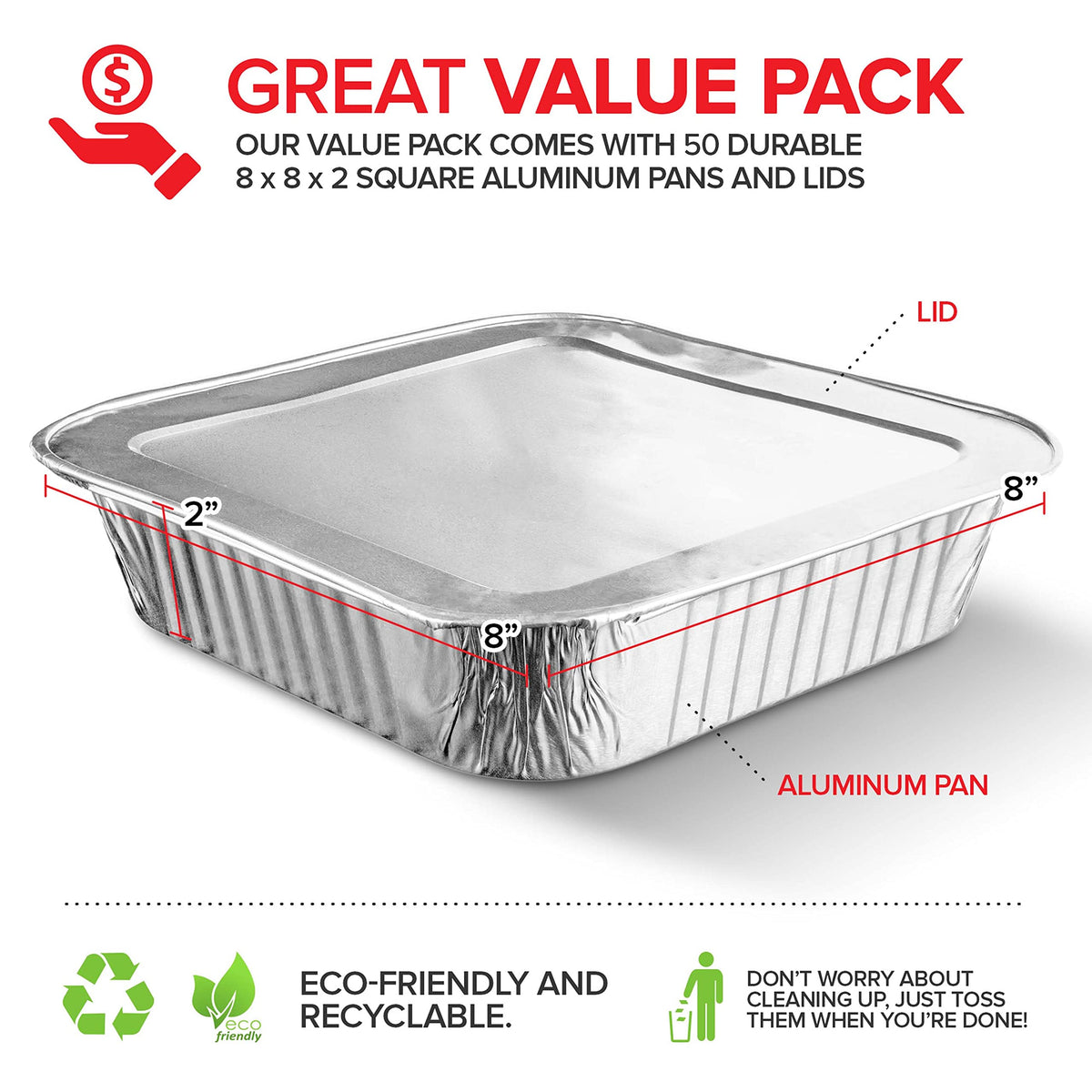 Stock Your Home oven-safe square pans with lids offer even cooking and secure transport.