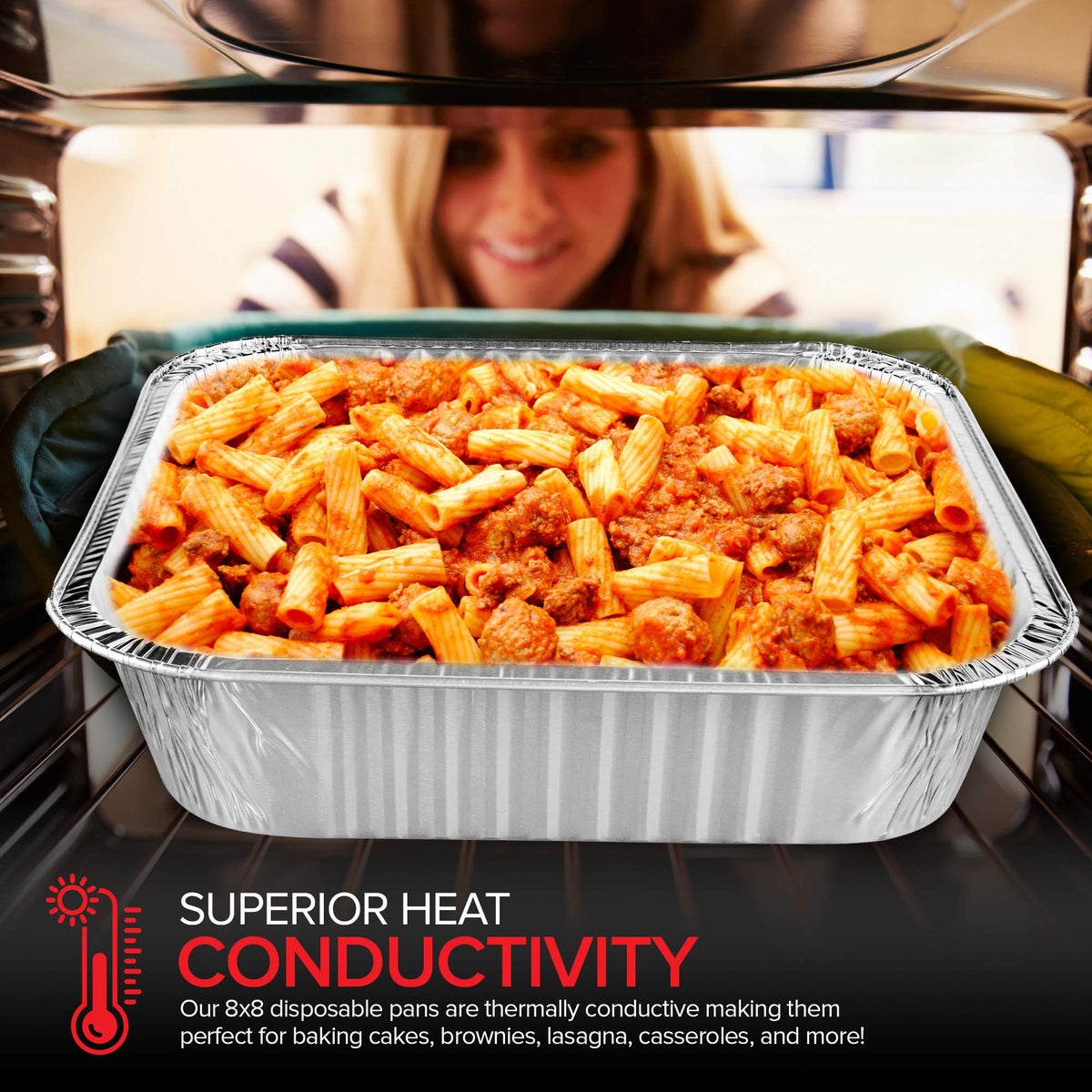 Stock Your Home stackable disposable foil pans with lids simplify cleanup after events.