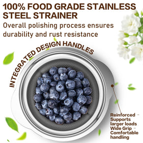 Stockpot 5qt stainless steel colander for large batches and quick drainage after cooking.