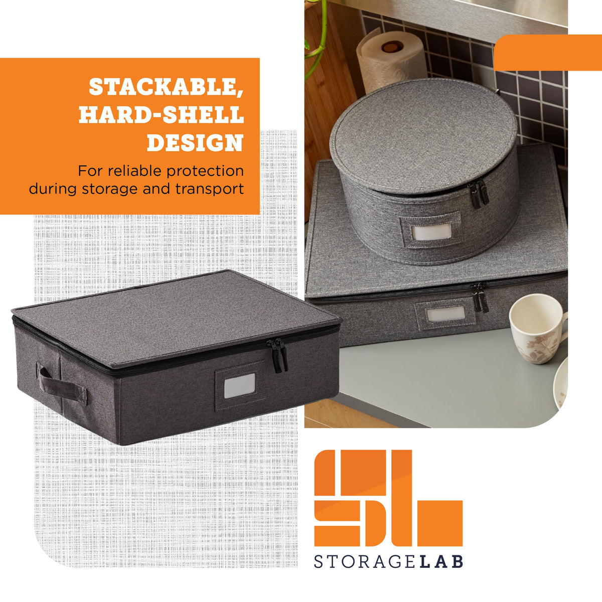 Two easy-grip handles simplify carrying a full glassware set