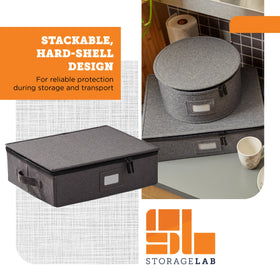 Two easy-grip handles simplify carrying a full glassware set