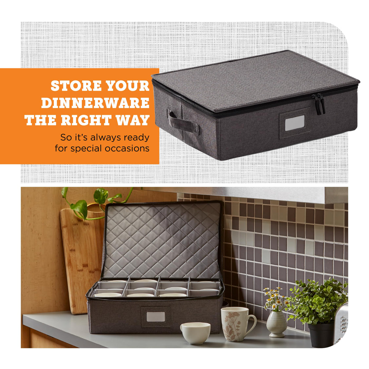 Felt dividers keep cups and mugs securely separated during transport