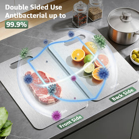 Stron-Dura cutting board close-up of rust-free stainless steel surface.