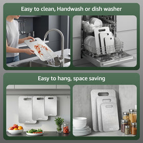 Stron-Dura cutting board easy-clean, dishwasher-safe, storage-ready.