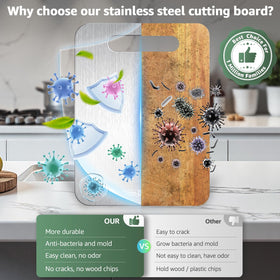 Stron-Dura cutting board with fruit and vegetables side for safe cutting