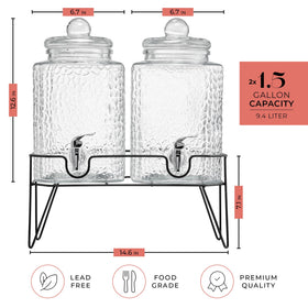 Style Setter two 1.5-gallon glass dispensers side by side for crowd‑friendly service.