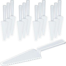 Suclain 50-piece clear disposable cake knife set with a 9.1 inch blade for quick service.