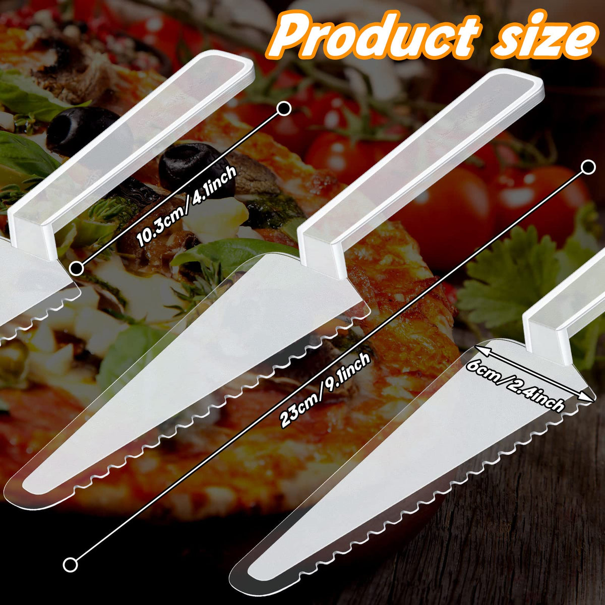 Suclain plastic cake server with serrated edge enables clean cuts at parties.
