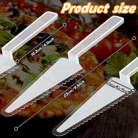 Suclain plastic cake server with serrated edge enables clean cuts at parties.