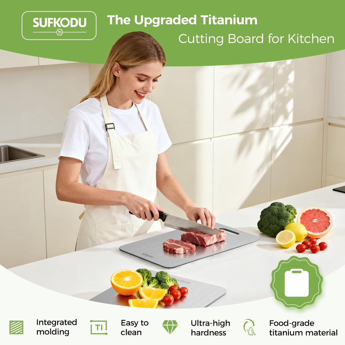 Sufkodu titanium cutting board set 3 large boards on counter for heavy chopping