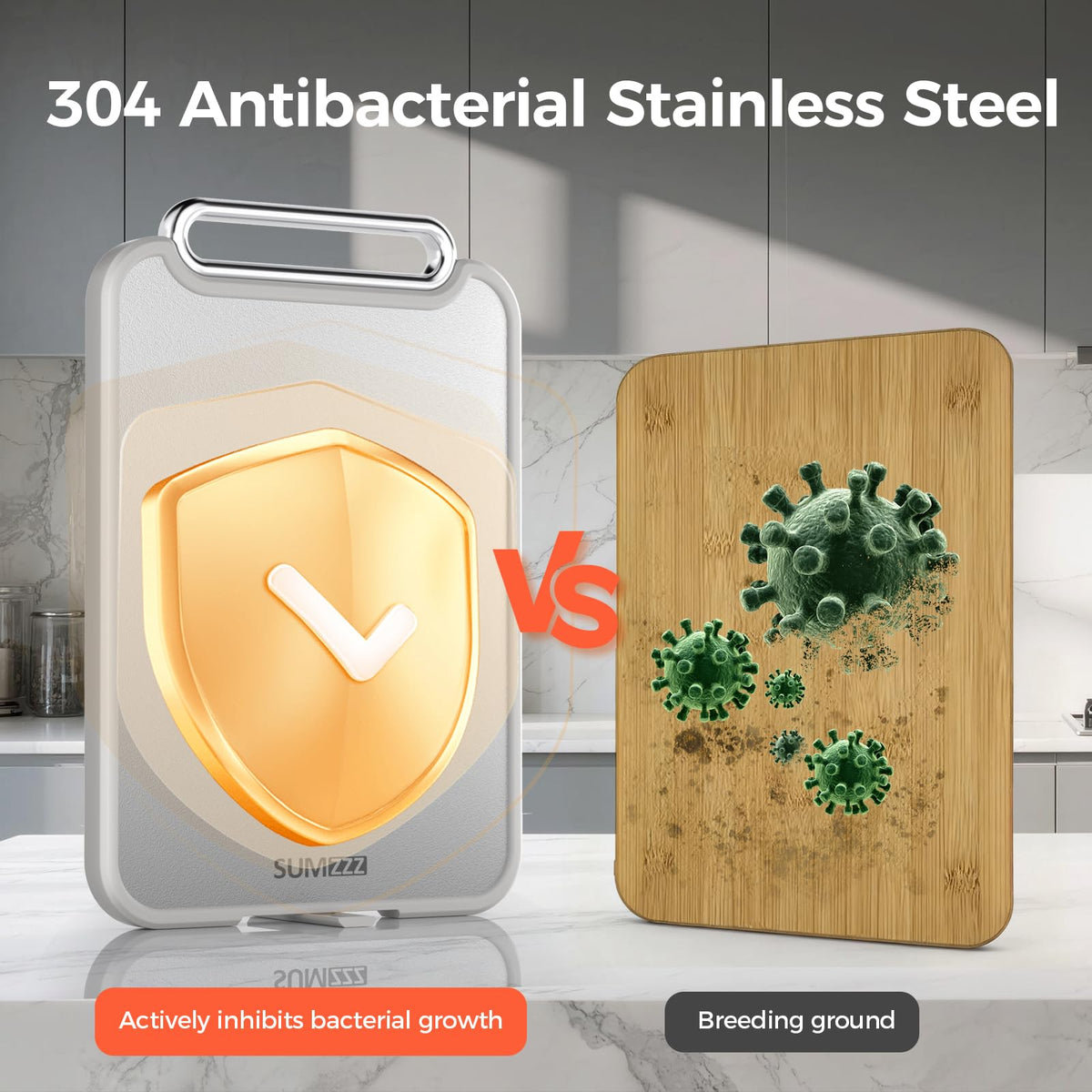Sumzzz 2-in-1 cutting board with garlic grinding area for quick flavor prep
