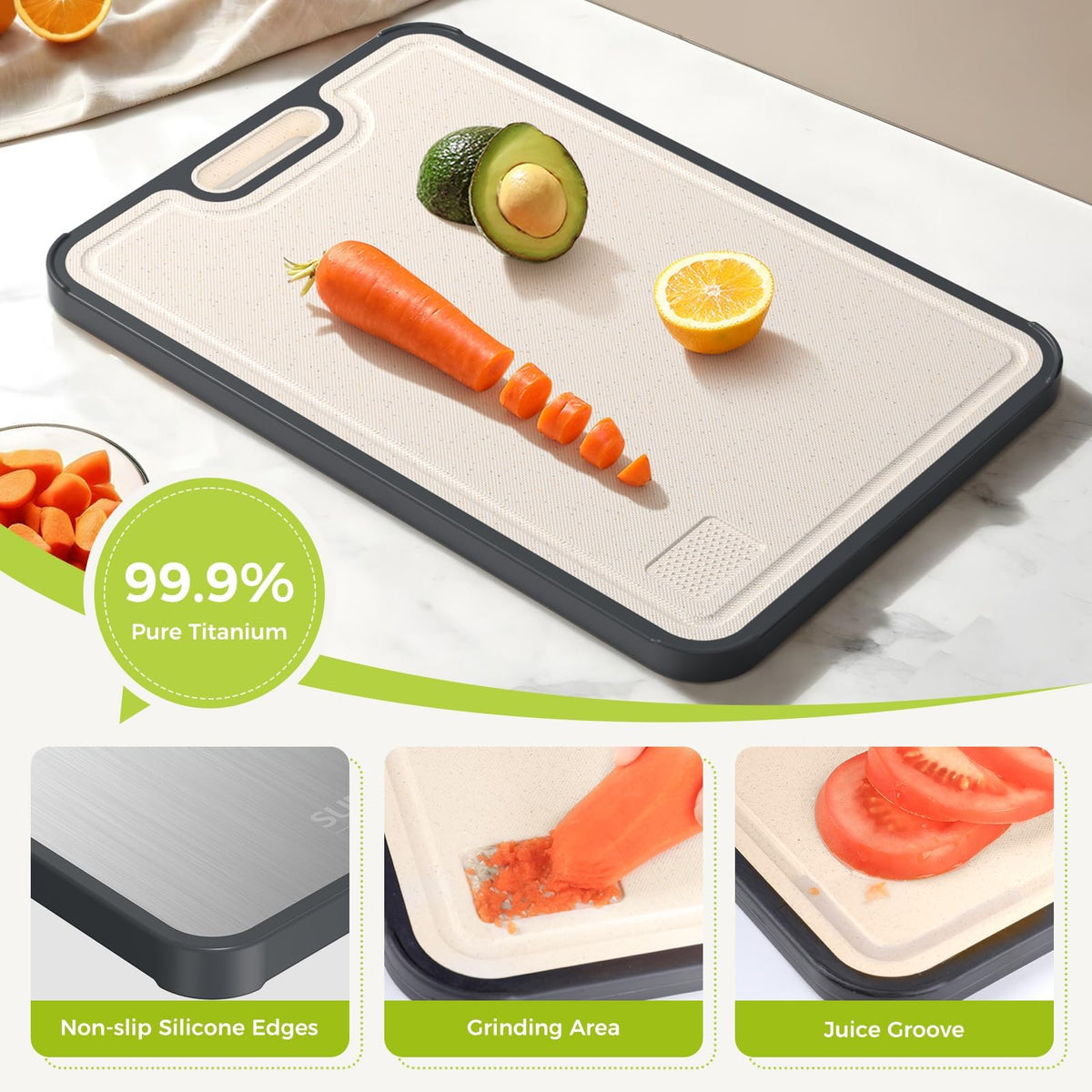 Sumzzz cutting board features a sleek, modern look for kitchens.