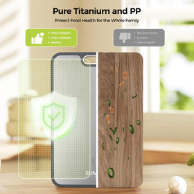 Sumzzz titanium cutting board with built-in juice groove catches liquids