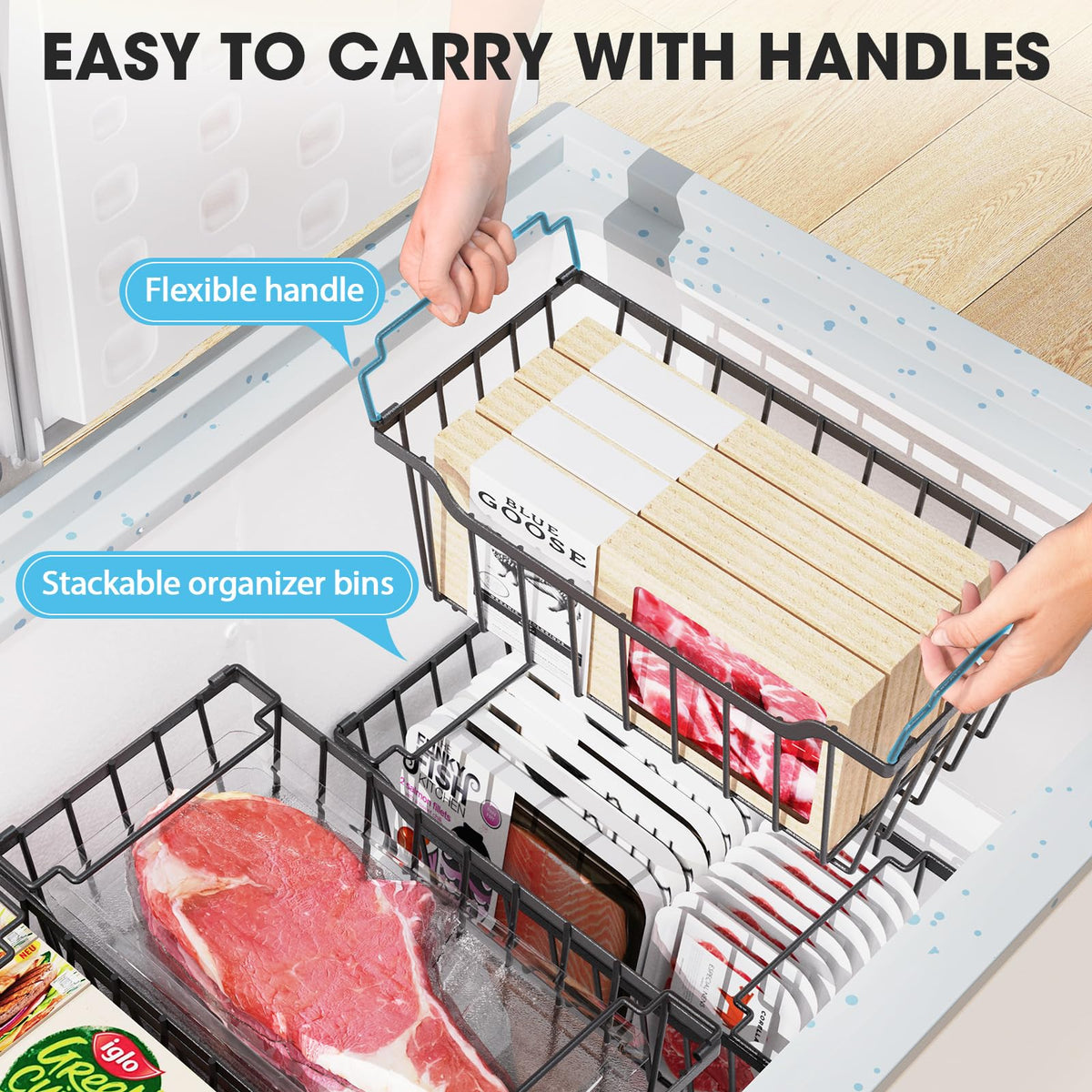 SUNALLY freezer organizer bin bottom reinforced to prevent dents