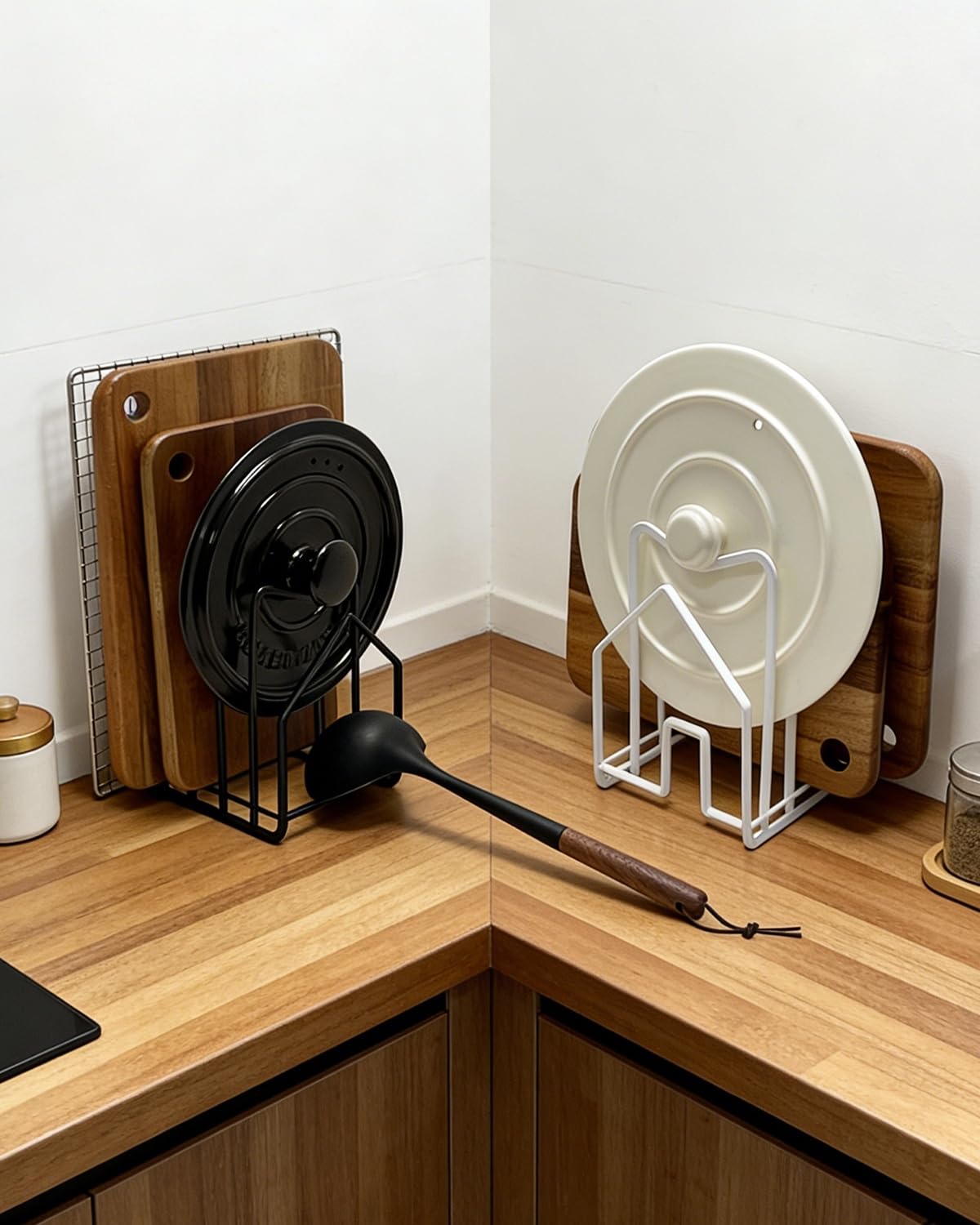 SUNFICON cutting board rack showcases rust-resistant coating for long-lasting performance.