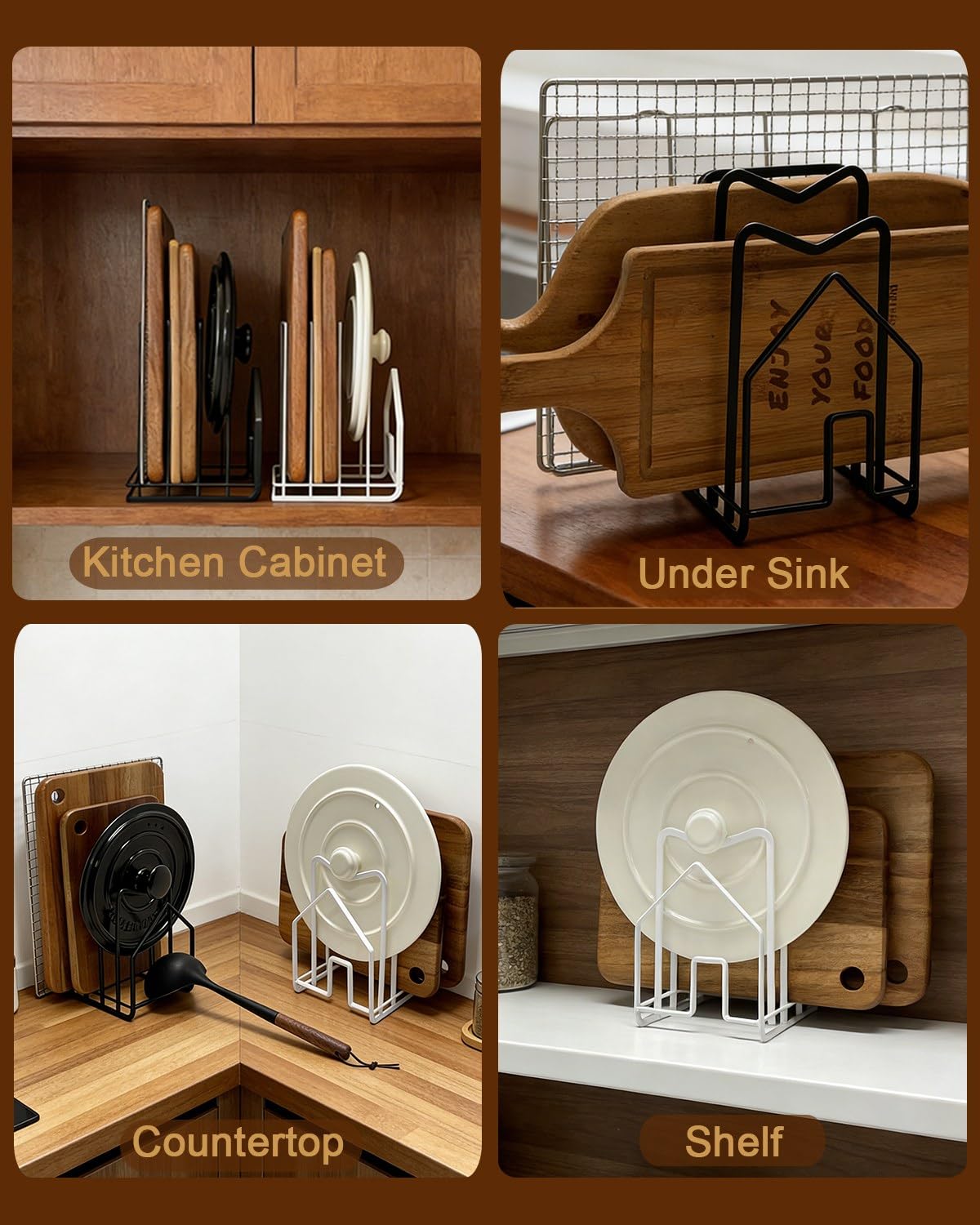 SUNFICON cutting board rack demonstrates versatile use as a small-book stand and more.